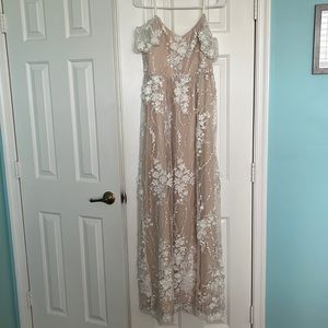 Pinkblush Ivory Floral Embroidered Mesh Maternity Evening Gown